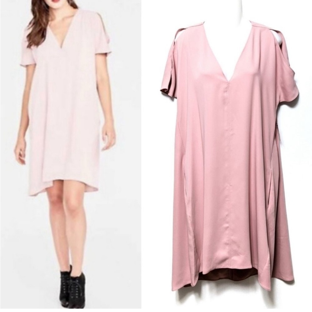 RACHEL Rachel Roy Pink A-Line Mini Dress V-Neck Short Sleeve